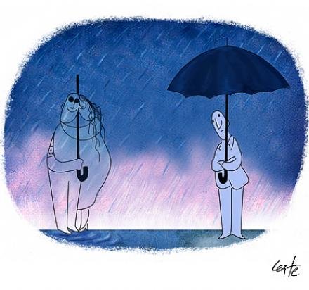Карикатура Под зонтом